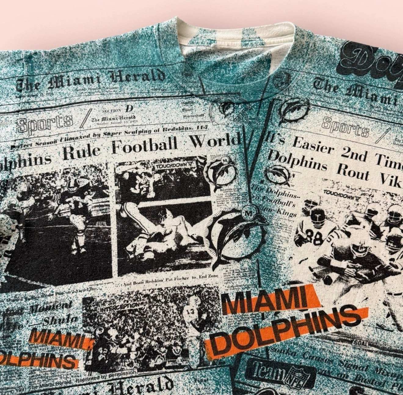 Vintage NFL Miami Dolphins AOP All Over Print Football Shirt Mens Medium