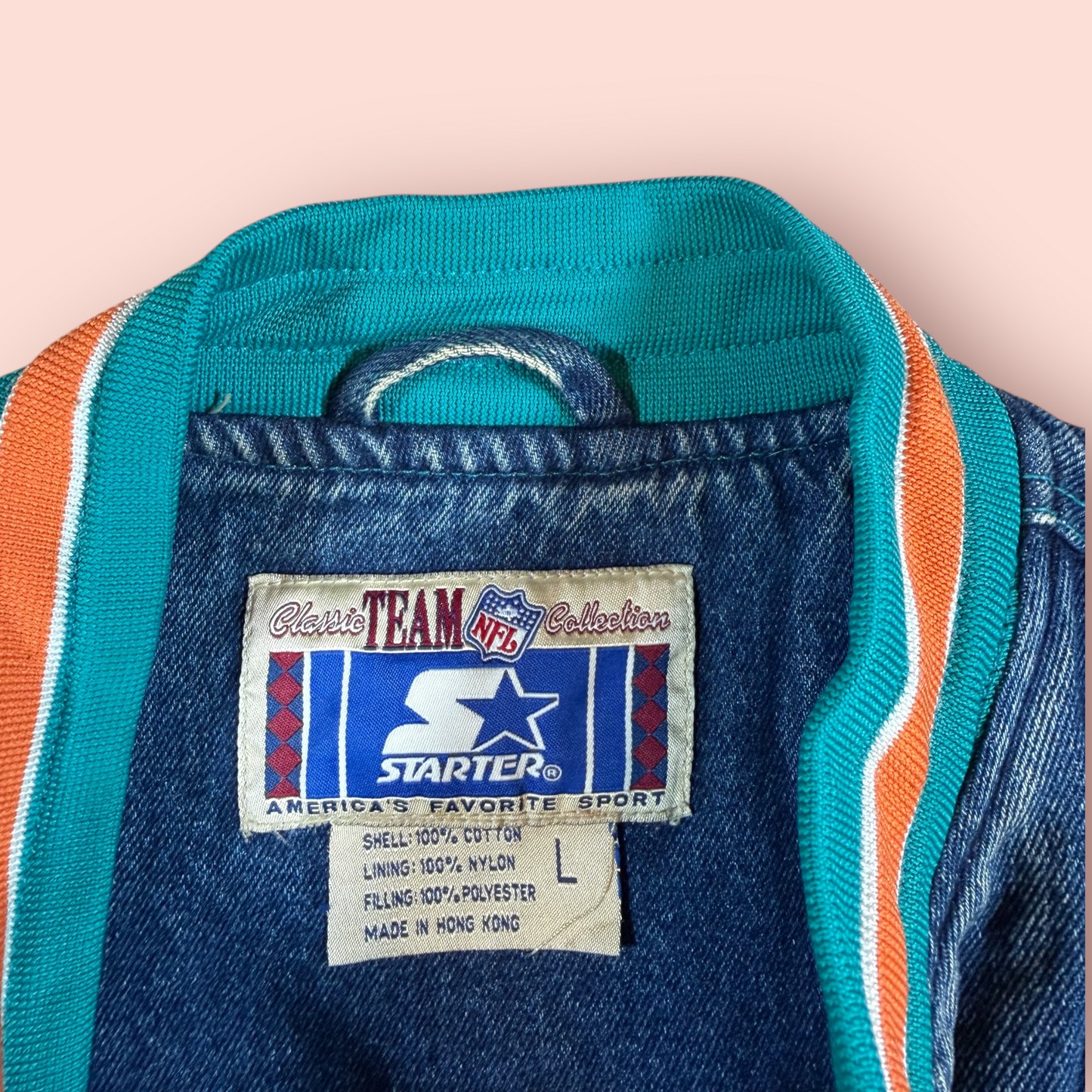 Vintage Starter NFL Miami Dolphins Football Denim Jacket Mens Large