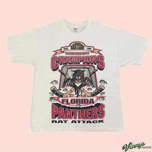 Vintage 90s Florida Panthers 1996 Stanley Cup Rat Attack Hockey Shirt Mens XL