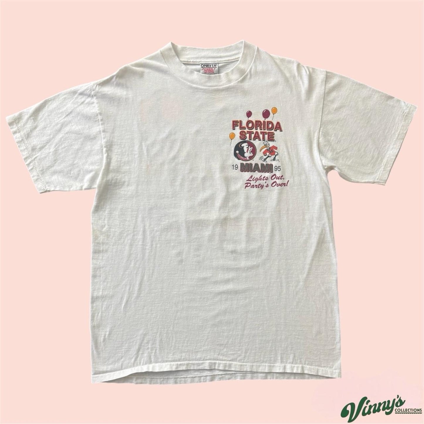 1995 Oneita Florida State Miami Hurricanes Lights Out College Shirt Mens Large