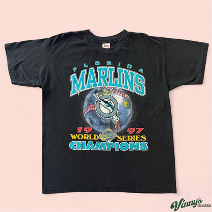 Vintage 1997 TRY MLB Florida Marlins World Series Baseball Shirt Mens XL
