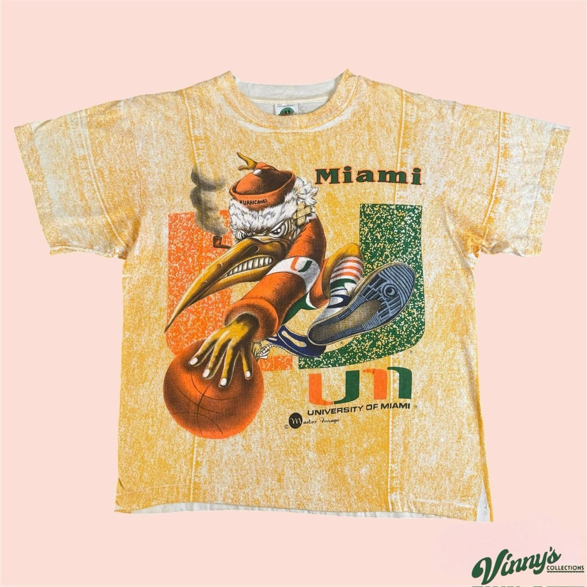 Vintage 90s AOP Miami Hurricanes College Basketball Shirt Mens Medium