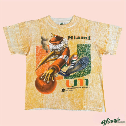 Vintage 90s AOP Miami Hurricanes College Basketball Shirt Mens Medium