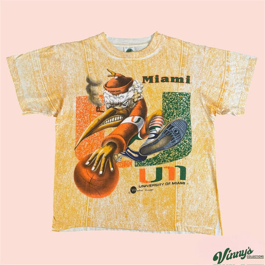 Vintage 90s AOP Miami Hurricanes College Basketball Shirt Mens Medium