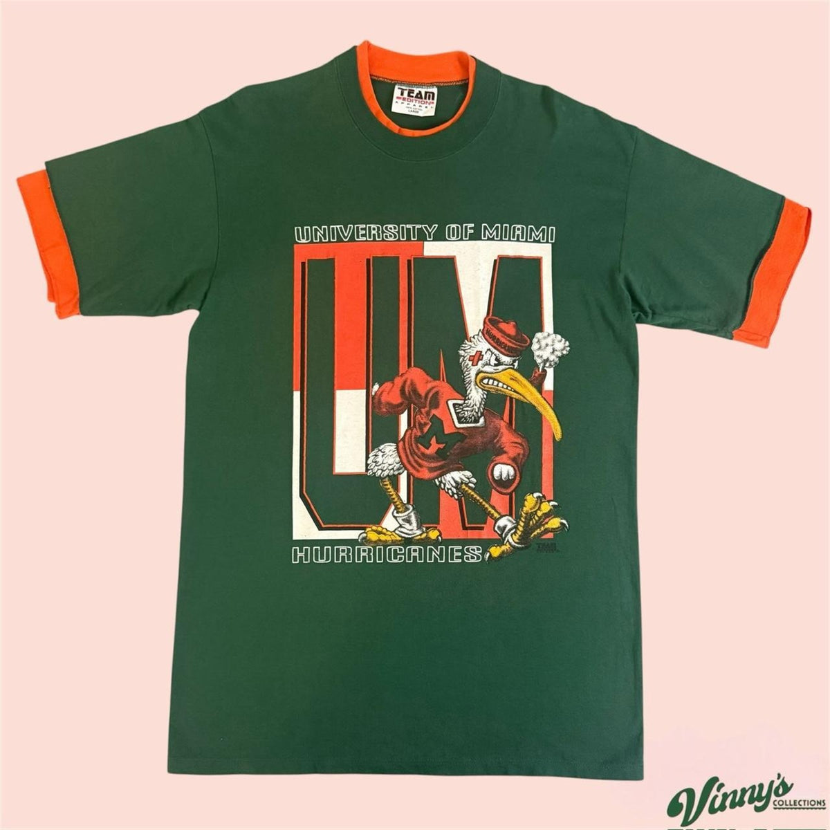 Vintage 90s Team Edition Apparel Miami Hurricanes College Shirt Mens Large