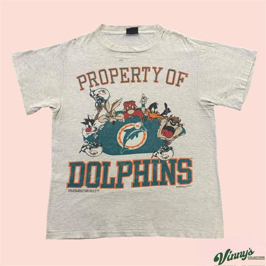 Vintage 90s NFL Miami Dolphins Looney Tunes Thrashed Footballl Shirt Mens Large