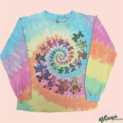 Vintage 90s Liquid Blue Grateful Dead Dancing Bear Tie Dye LS Shirt Mens Large