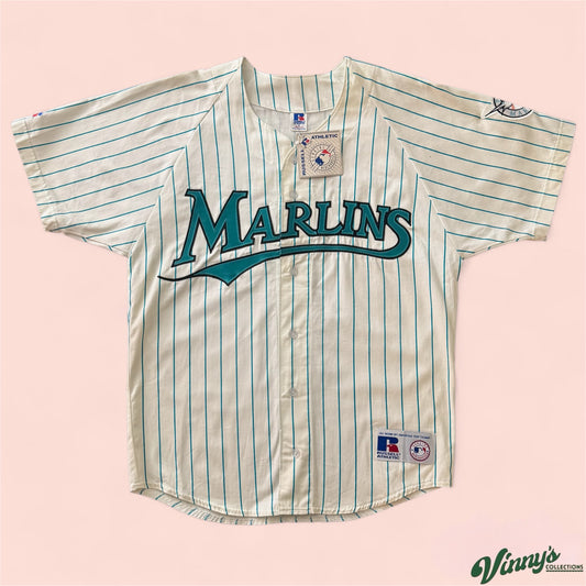 Russell Athletic MLB Florida Marlins Baseball Pinstripe Jersey Mens Medium
