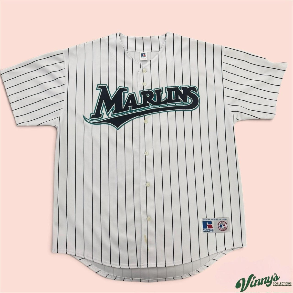 Vintage 00s Russell Athletic Florida Marlins Mike Lowell Baseball Jersey Mens XL