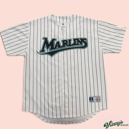 Vintage 00s Russell Athletic Florida Marlins Mike Lowell Baseball Jersey Mens XL