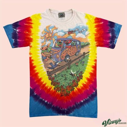 Vintage Y2K Liquid Blue Grateful Dead Tie Dye Bus Summer Tour Shirt Mens Small