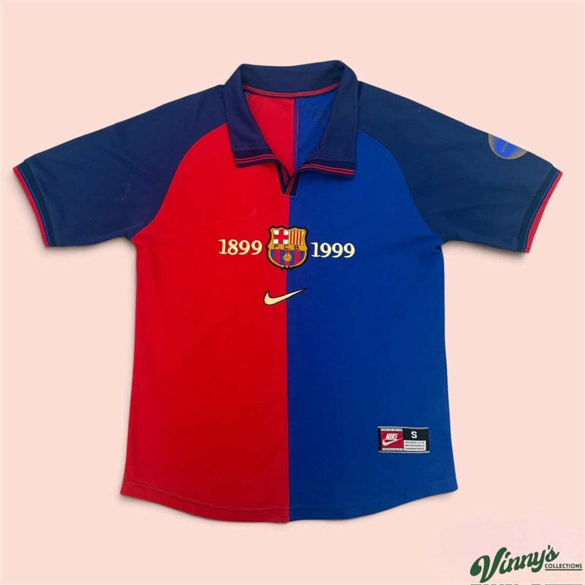 Vintage 90s 1999 Nike Barcelona Rivaldo Soccer Jersey Kit Mens Small