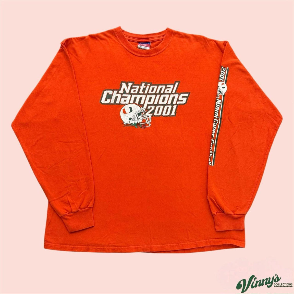 Vintage Y2K Champion Miami Hurricanes 2001 National Champions LS Shirt Mens XL