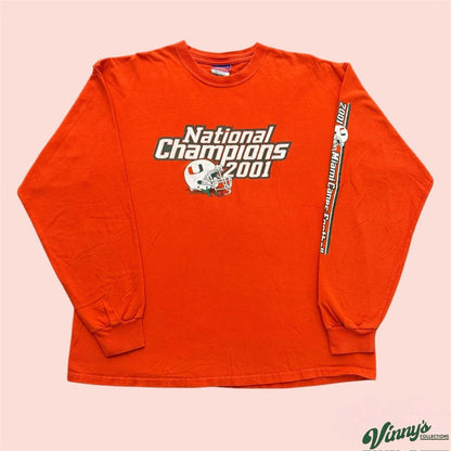 Vintage Y2K Champion Miami Hurricanes 2001 National Champions LS Shirt Mens XL