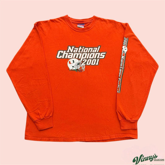Vintage Y2K Champion Miami Hurricanes 2001 National Champions LS Shirt Mens XL