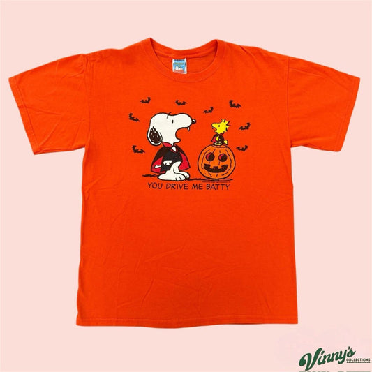 Vintage Peanuts Snoopy You Drive Me Batty Halloween Shirt Mens Medium