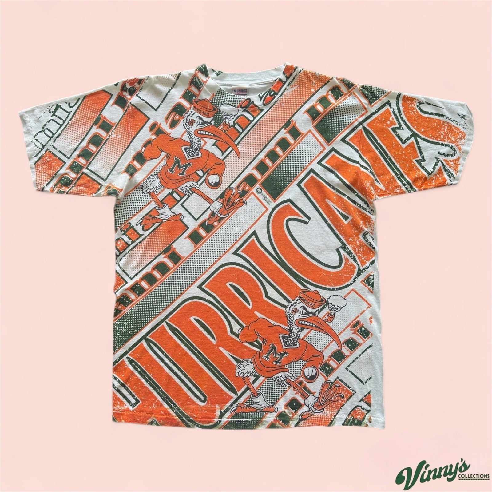 Vintage Mendez Sportswear NCAA Miami Hurricanes AOP College Shirt Mens XL