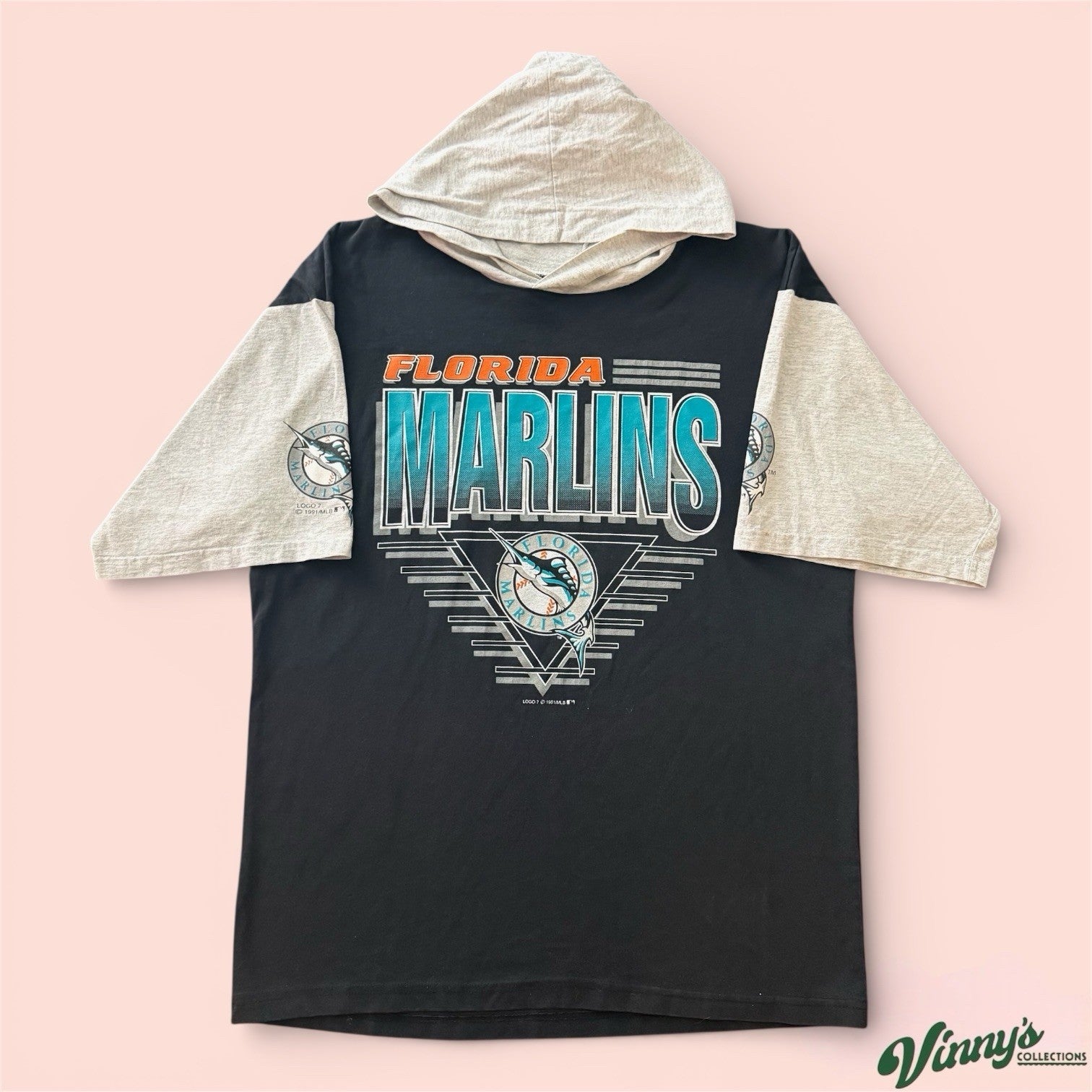 Vintage 1991 Logo 7 MLB Florida Marlins Baseball Hoodie Shirt Mens XL