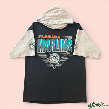 Vintage 1991 Logo 7 MLB Florida Marlins Baseball Hoodie Shirt Mens XL