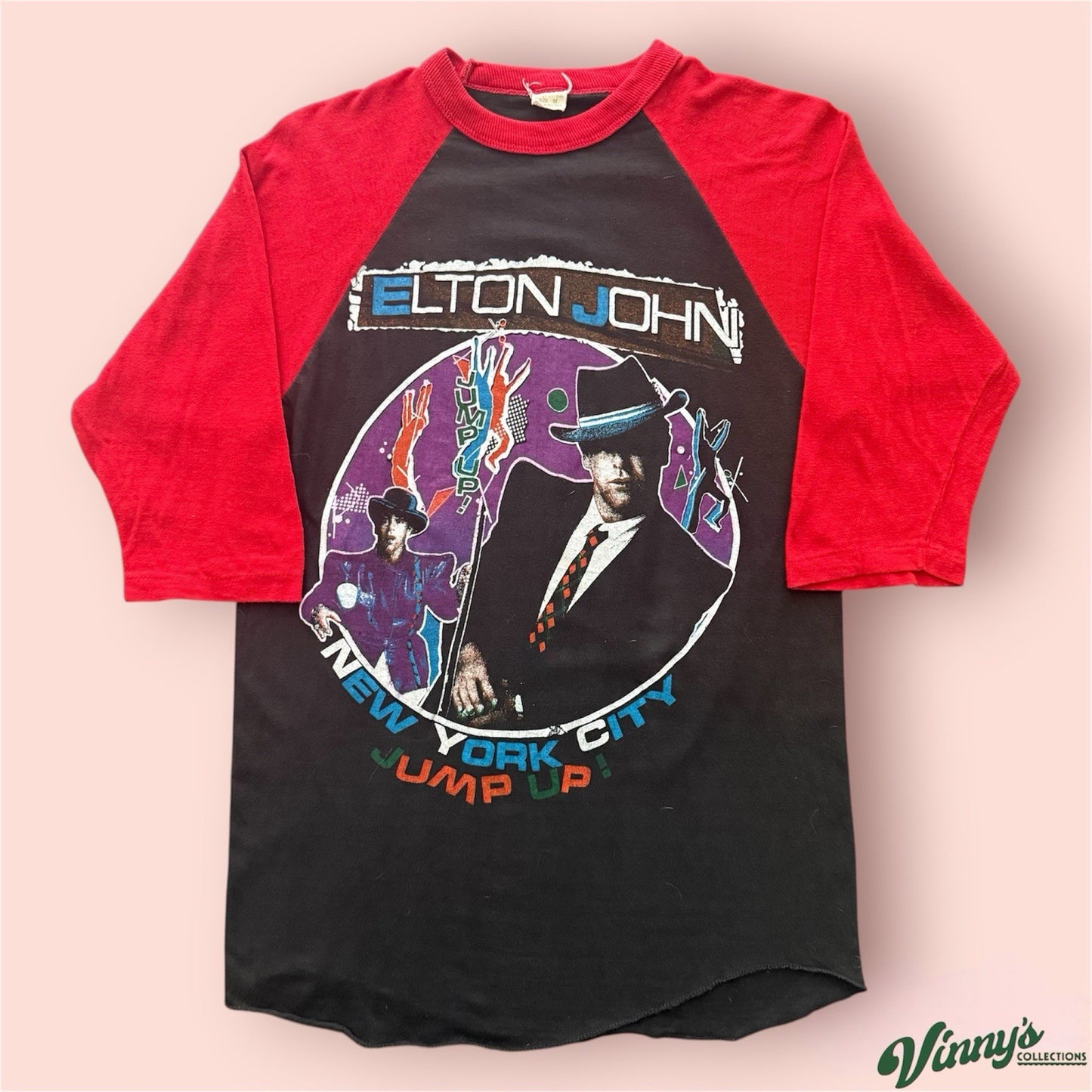 Vintage 1982 Elton John Jump Up! Tour New York Baseball Shirt Mens Medium