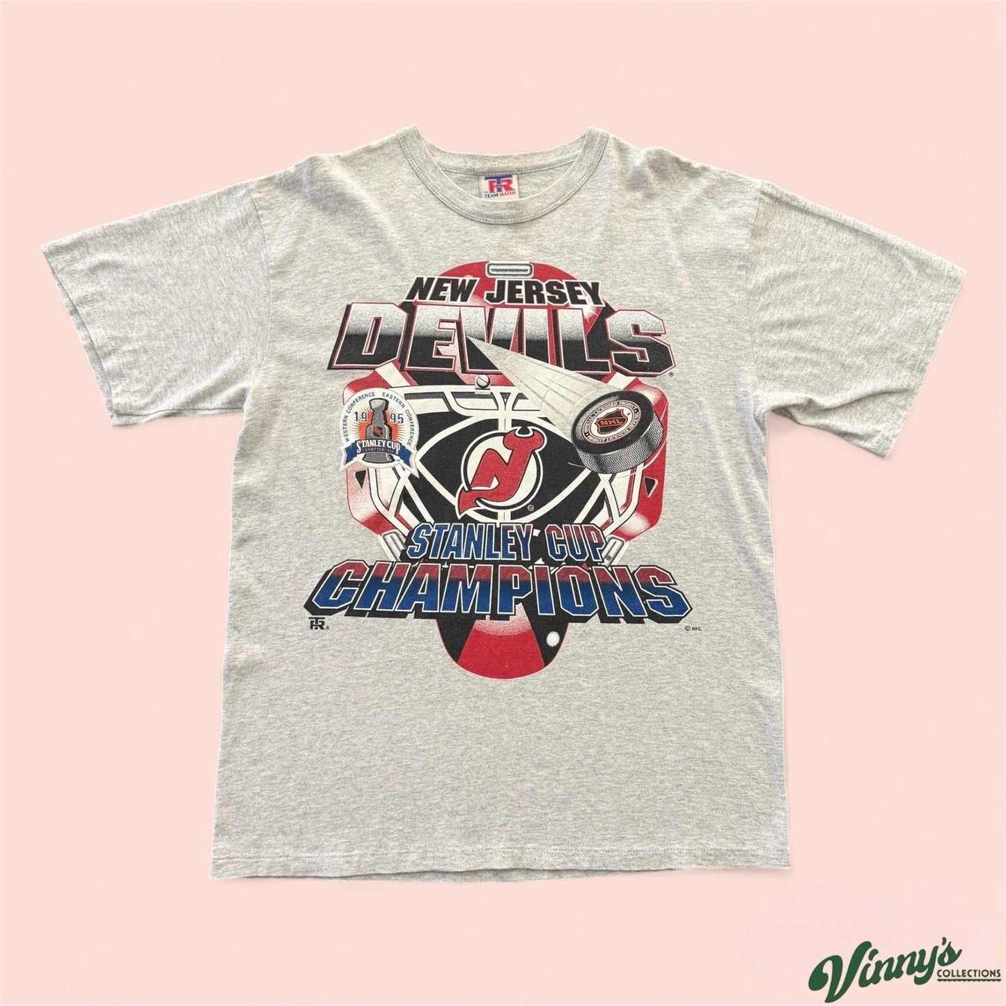 Vintage 1995 NHL New Jersey Devils Stanley Cup Champions Hockey Shirt Mens Large