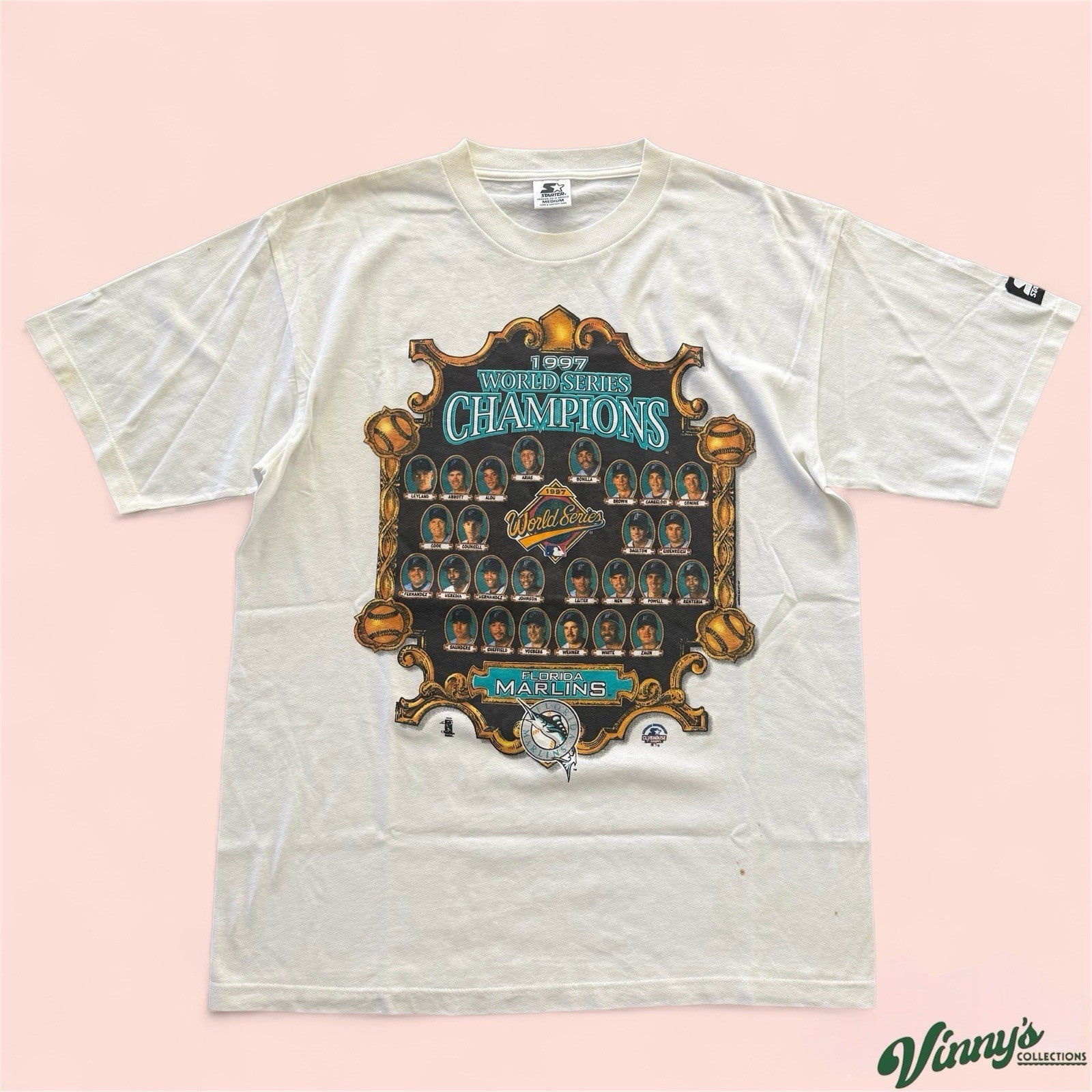 Vintage Starter MLB Florida Marlins 1997 World Series Baseball Shirt Mens Medium