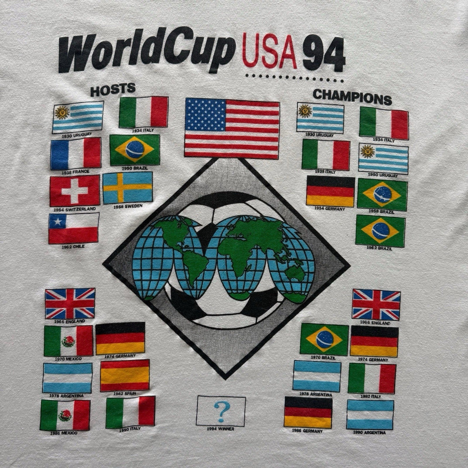 Vintage 1994 World Cup Nations Soccer Shirt Mens XL