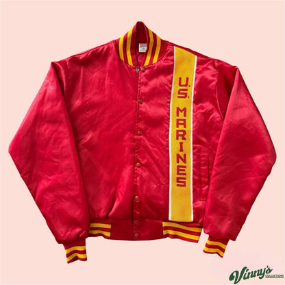 Vintage 80s US Marines Satin Bomber Jacket Mens Large