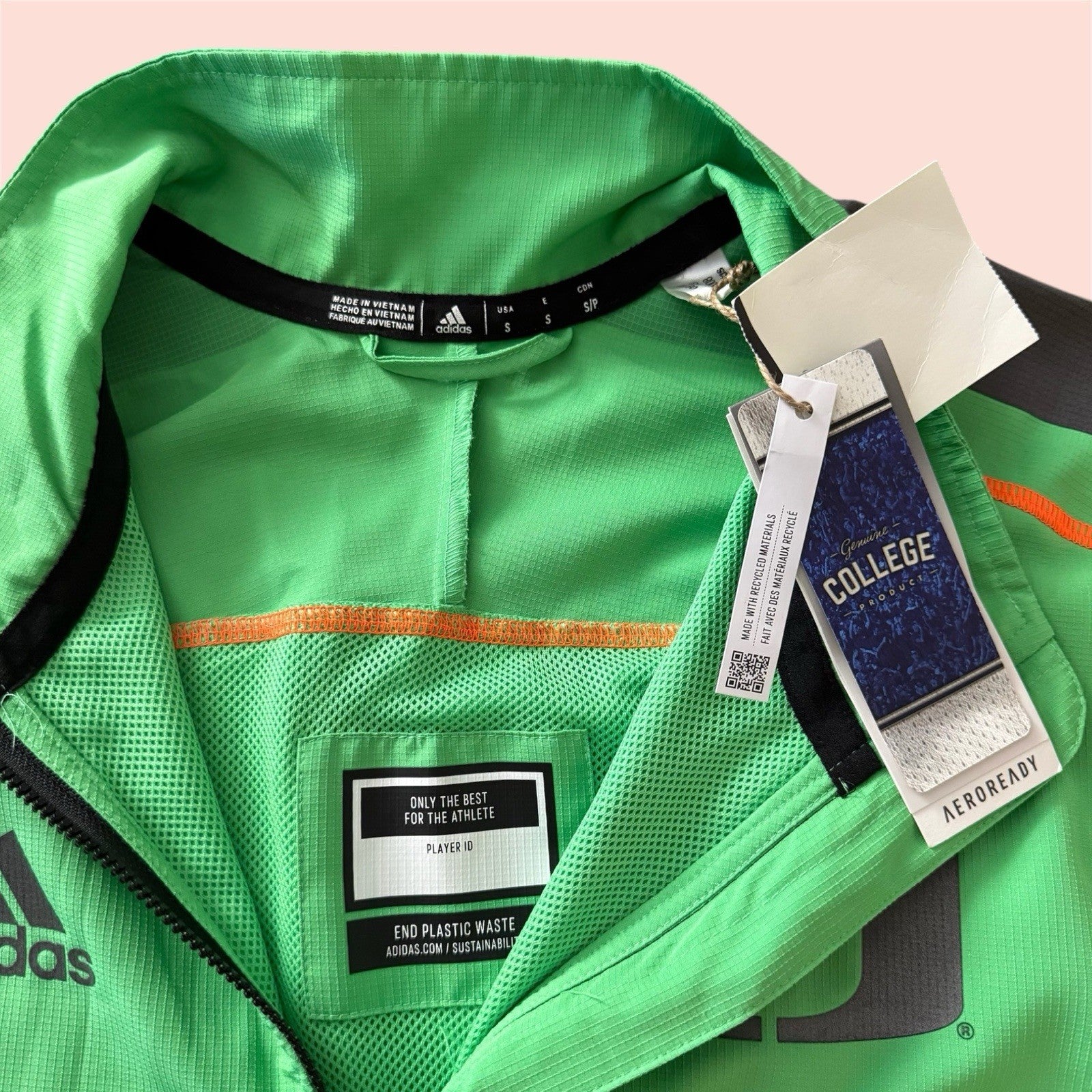 Adidas NCAA Miami Hurricanes College Pullover Windbreaker Jacket Mens Small