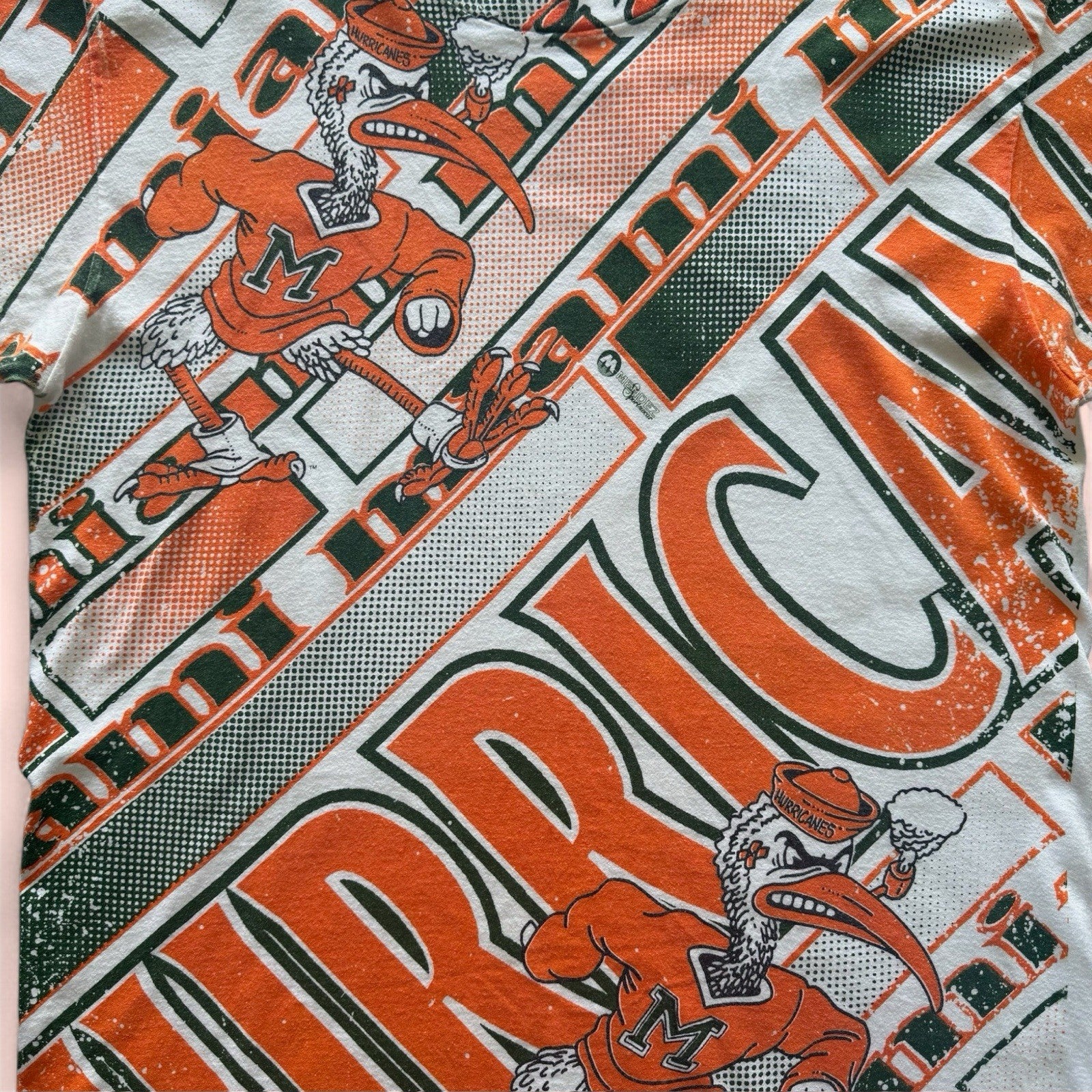 Vintage Mendez Sportswear NCAA Miami Hurricanes AOP College Shirt Mens XL