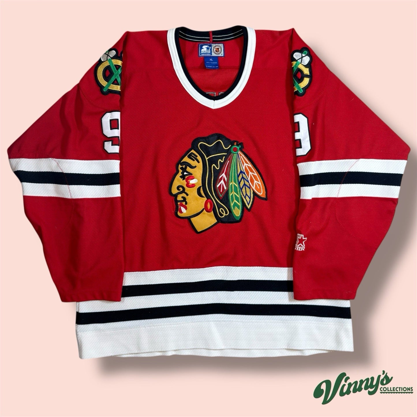 Vintage Starter NHL Chicago Blackhawks Bobby Hull Hockey Jersey Mens XL