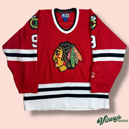 Vintage Starter NHL Chicago Blackhawks Bobby Hull Hockey Jersey Mens XL