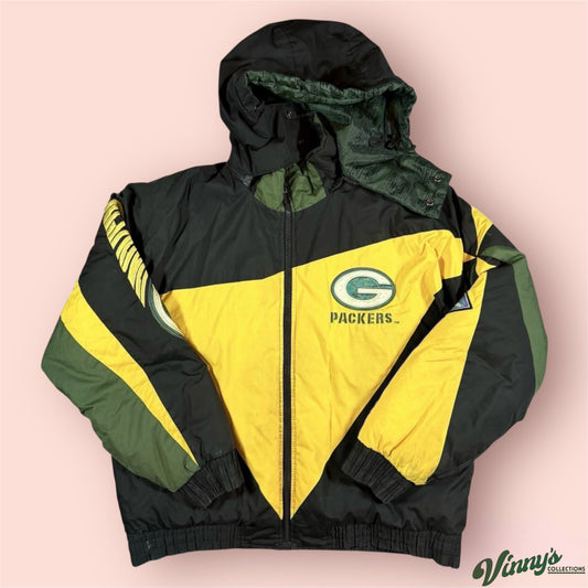 Vintage Pro Player NFL Green Bay Packers Football Puffer Jacket Mens XL
