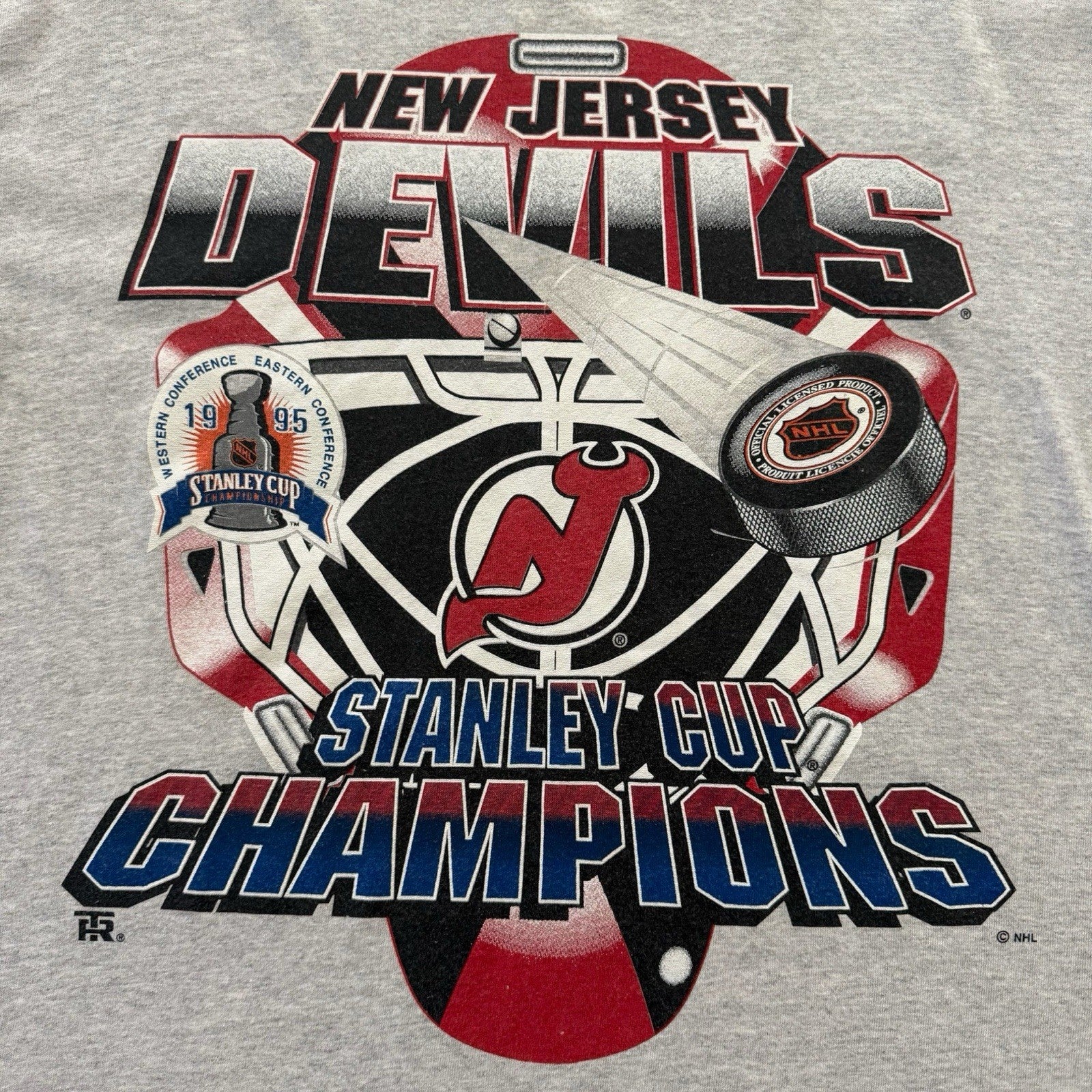 Vintage 1995 NHL New Jersey Devils Stanley Cup Champions Hockey Shirt Mens Large