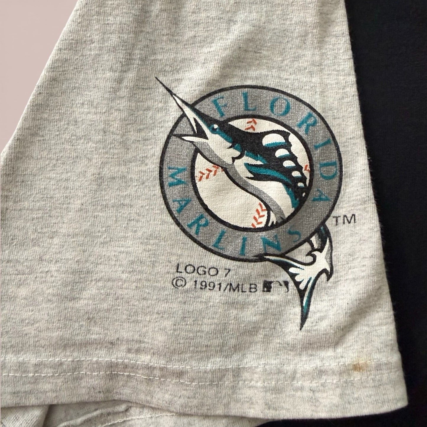 Vintage 1991 Logo 7 MLB Florida Marlins Baseball Hoodie Shirt Mens XL