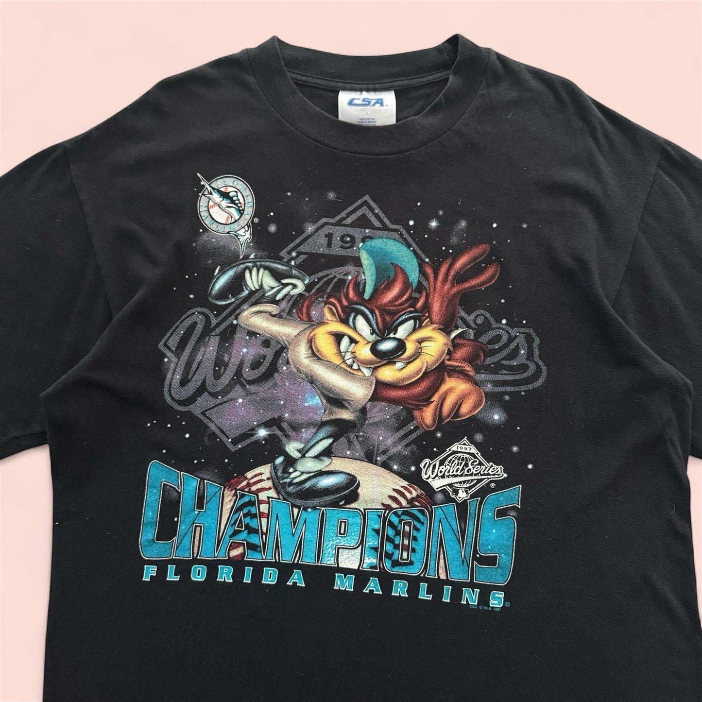 Vintage 90s CSA MLB Florida Marlins Looney Tunes Taz Baseball Shirt Mens Large