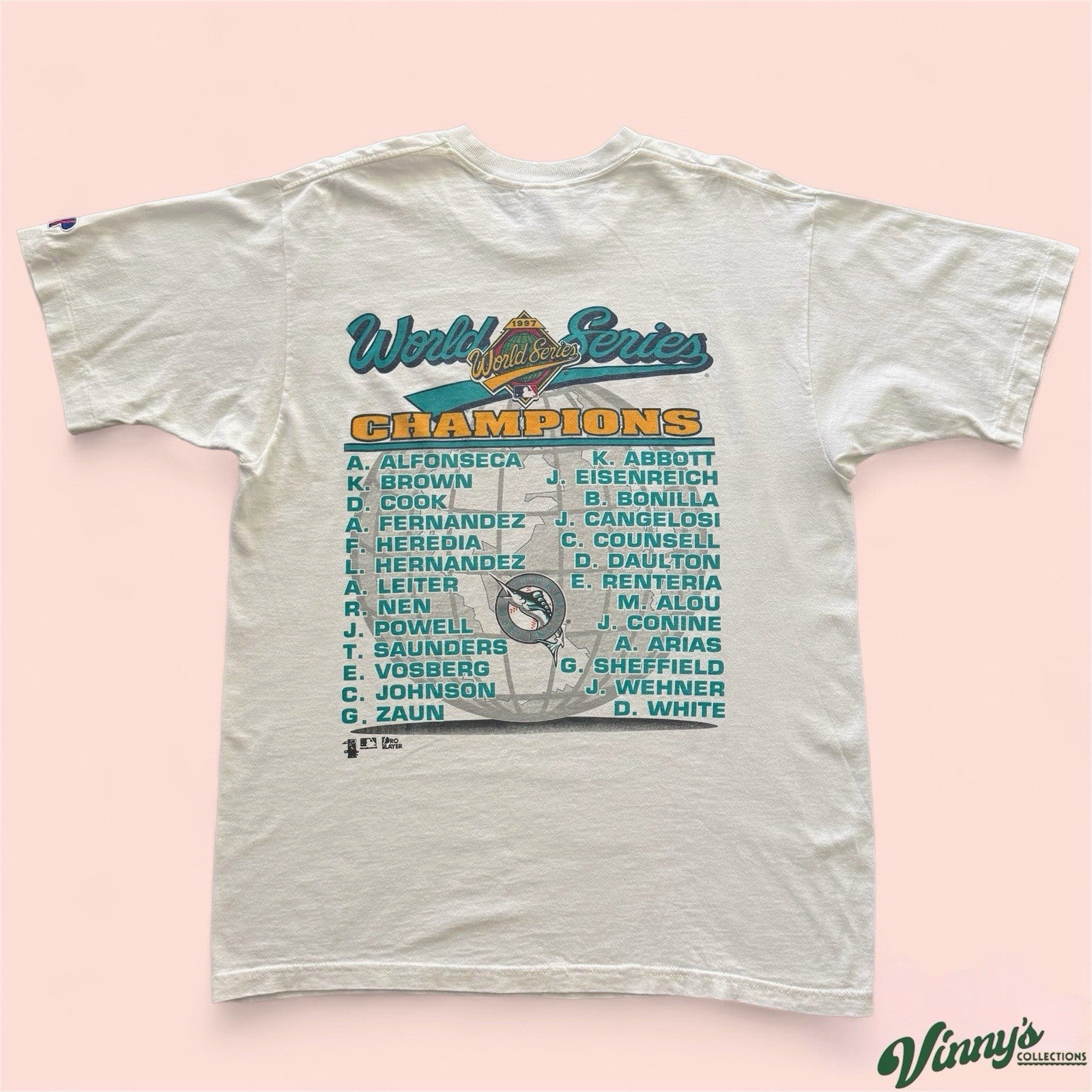 1997 Pro Player MLB Florida Marlins World Series Baseball Shirt Mens Large