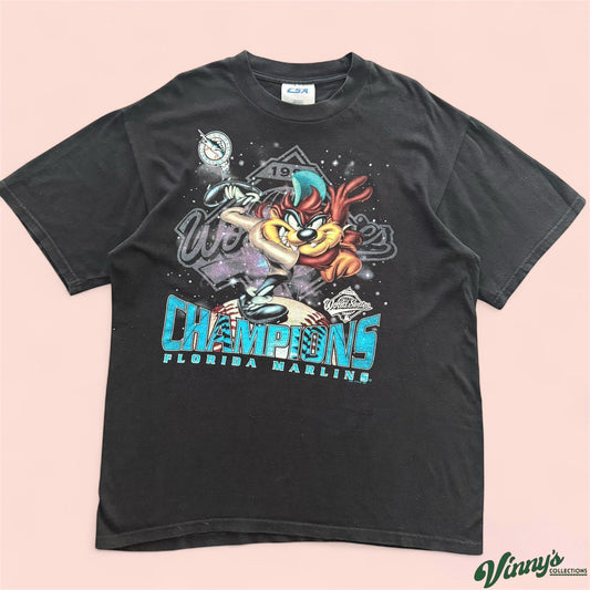 Vintage 90s CSA MLB Florida Marlins Looney Tunes Taz Baseball Shirt Mens Large