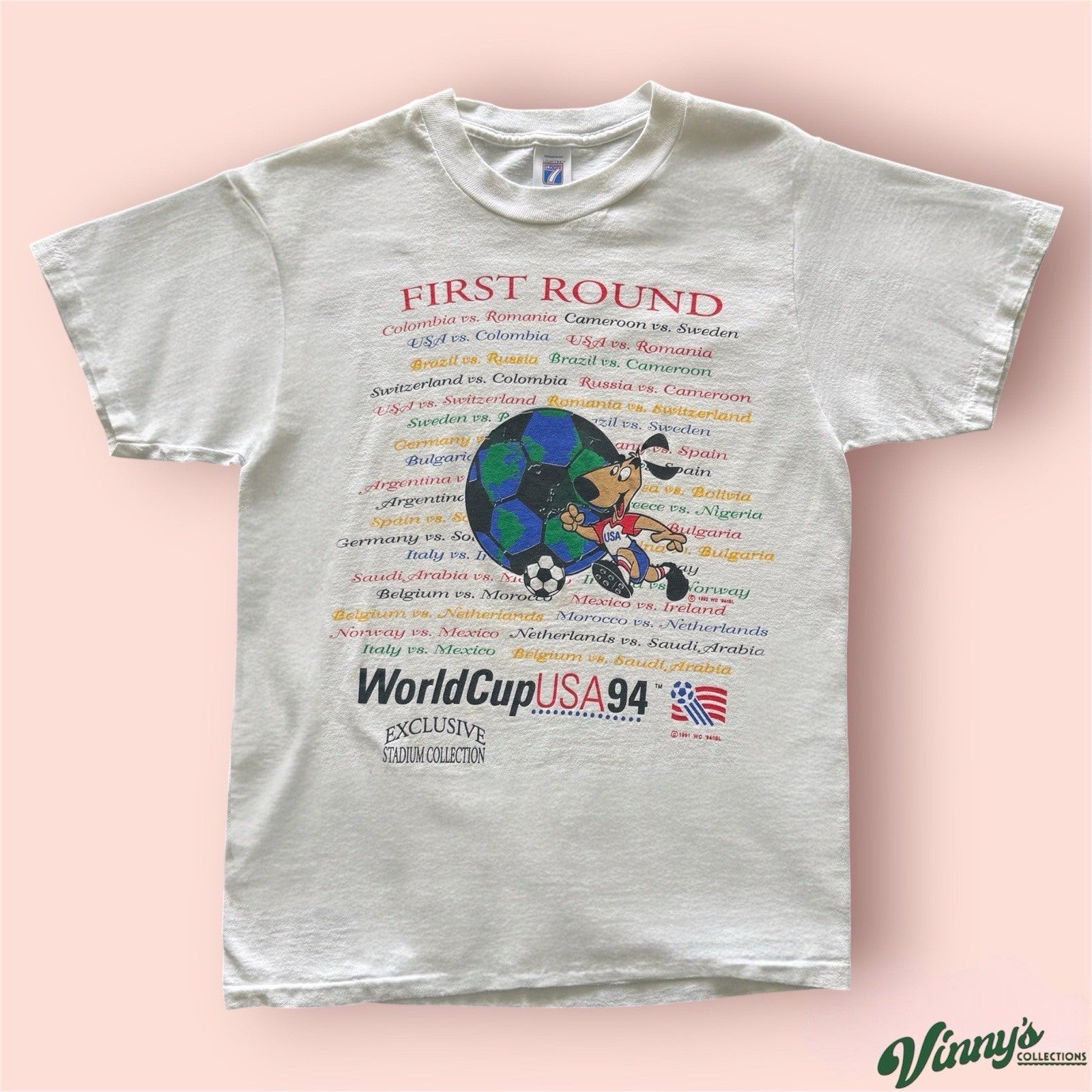 Vintage Logo 7 1994 World Cup USA First Round Soccer Shirt Mens Medium