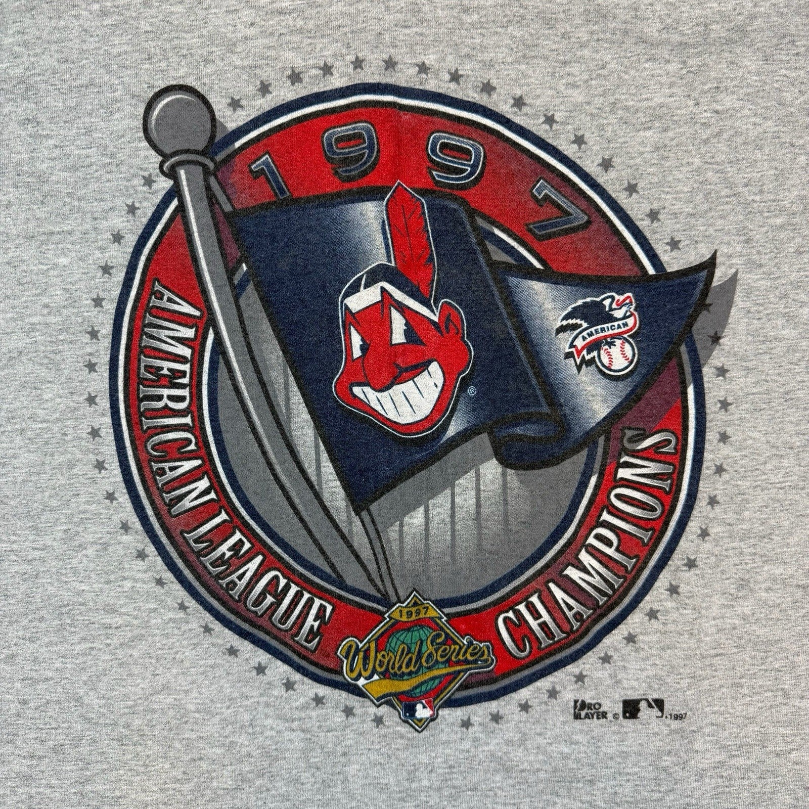 Vintage 1997 Pro Player MLB Cleveland Indians Baseball Shirt Mens Large