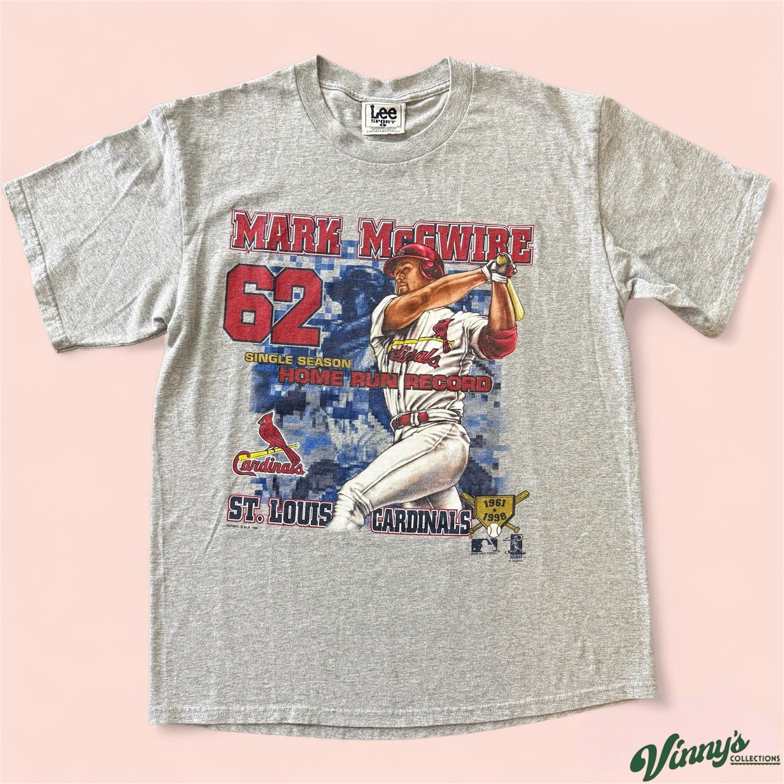 Lee MLB St Louis Cardinals Mark McGwire 62 HR Season Baseball Shirt Mens Large