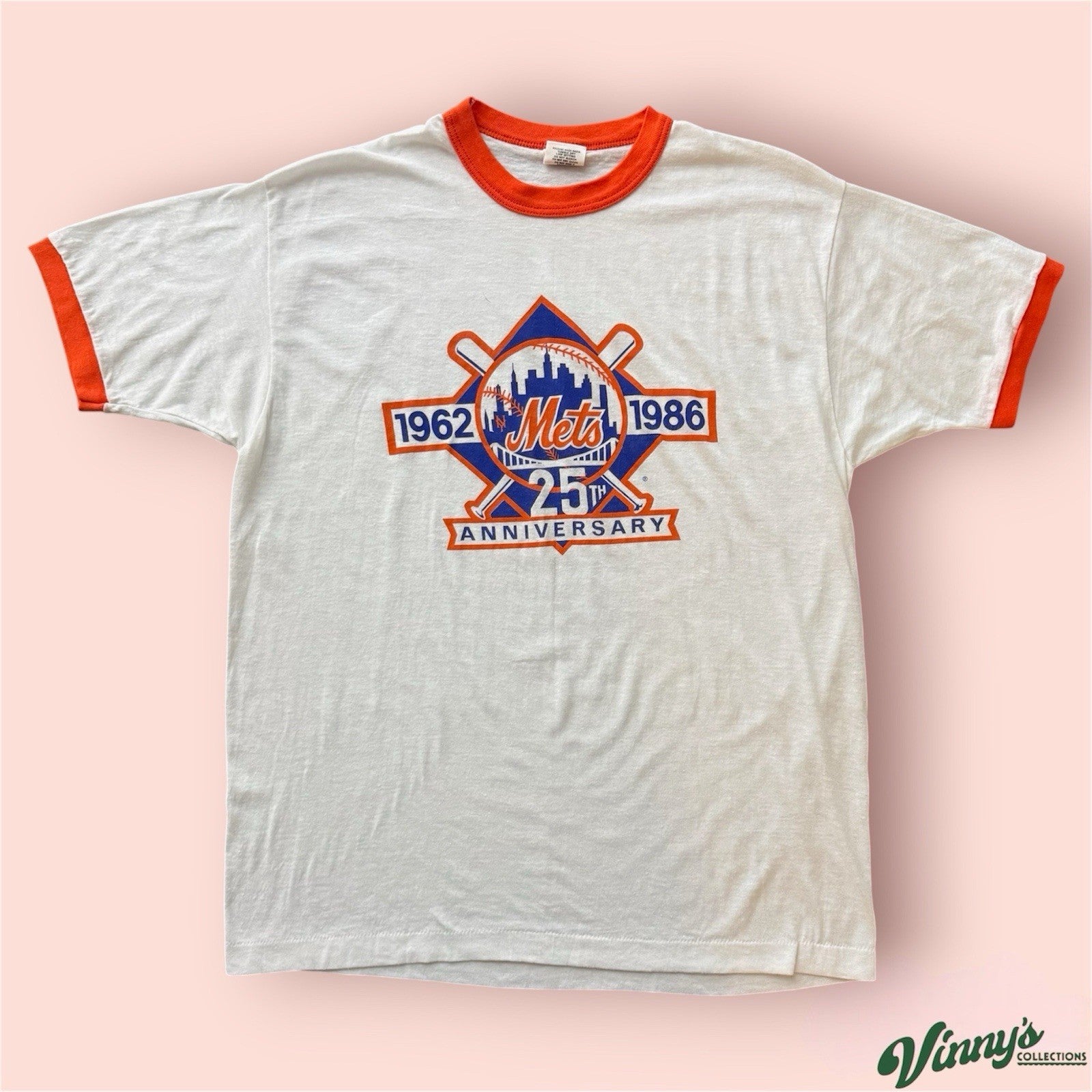Vintage 1986 Signal MLB New York Mets 25th Anniversary Baseball Shirt Mens XL