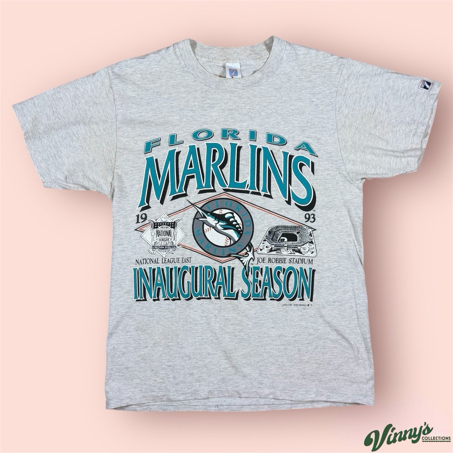 1993 Logo 7 MLB Florida Marlins Inaugural Season Baseball Shirt Mens Large