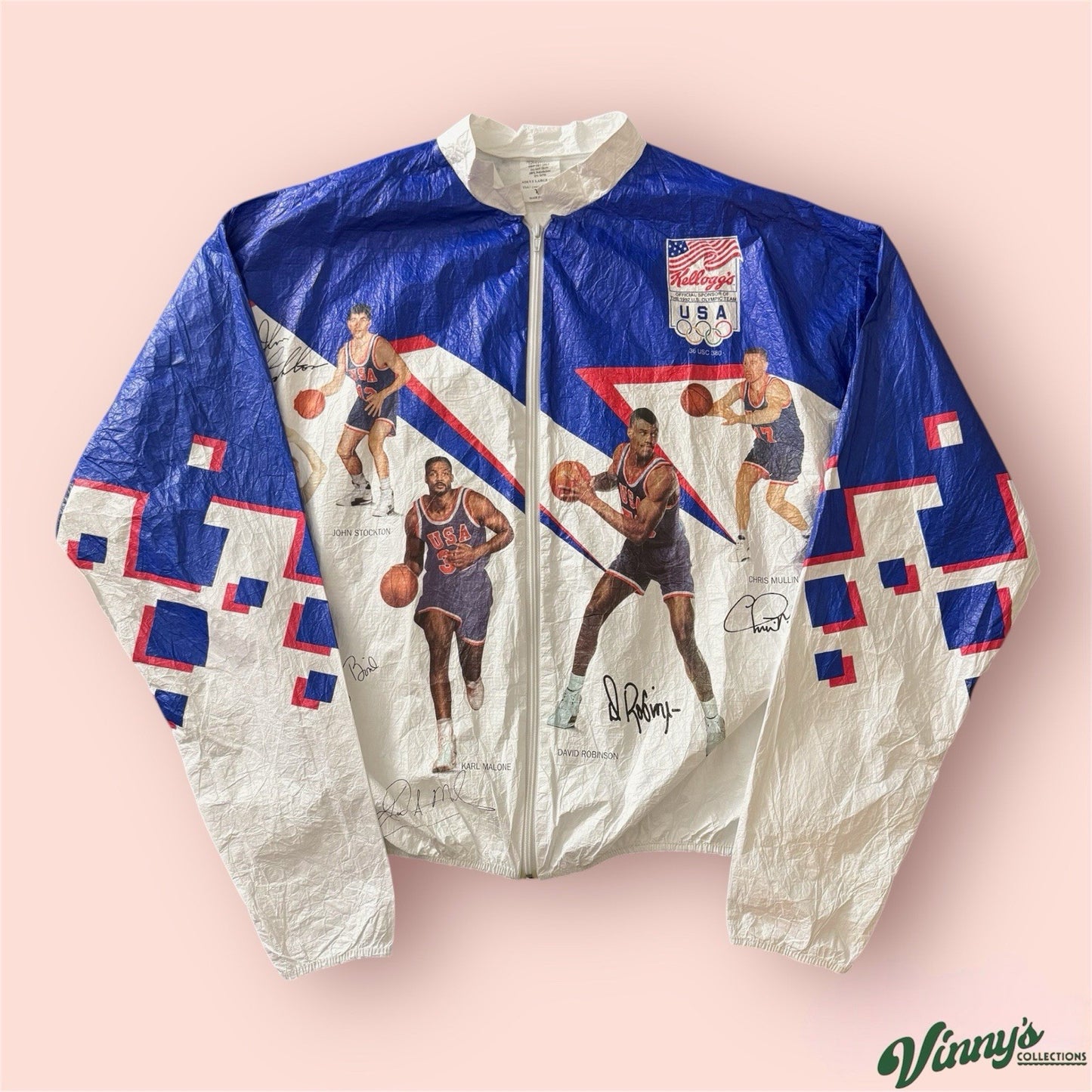 Vintage 1992 Kellog Tyvek USA Olympics Team Basketball Jacket Mens Large