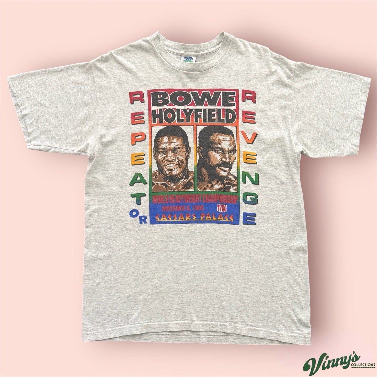 Vintage 1993 Bowe Vs Holyfield Repeat Or Revenge Boxing Shirt Mens Large