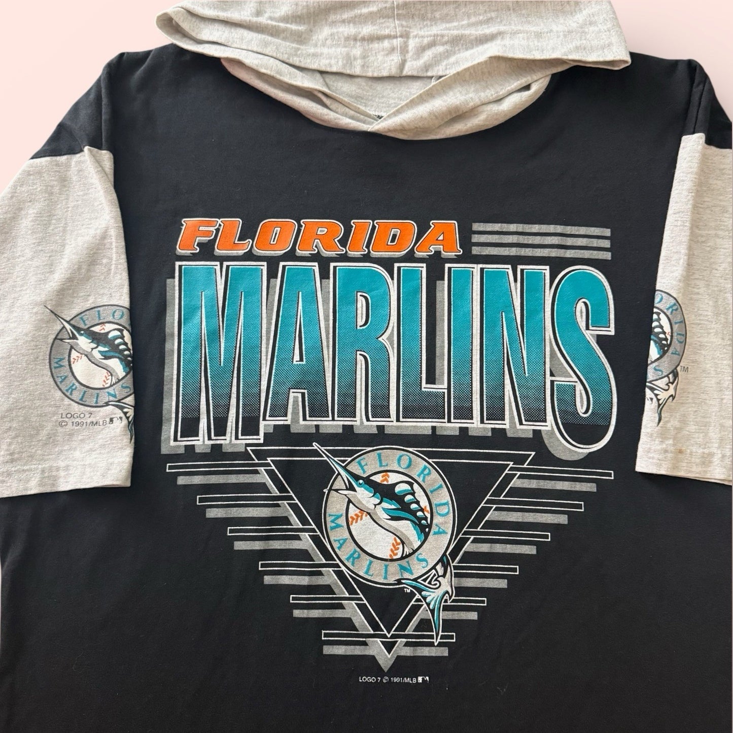 Vintage 1991 Logo 7 MLB Florida Marlins Baseball Hoodie Shirt Mens XL