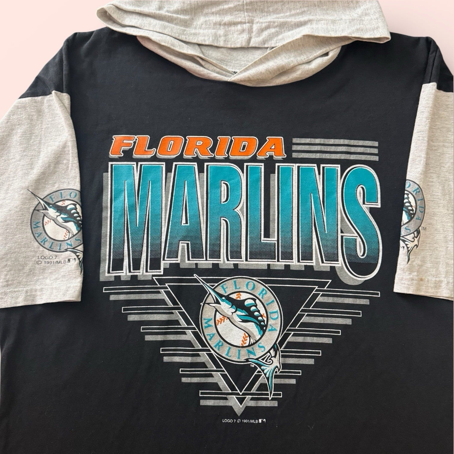 Vintage 1991 Logo 7 MLB Florida Marlins Baseball Hoodie Shirt Mens XL
