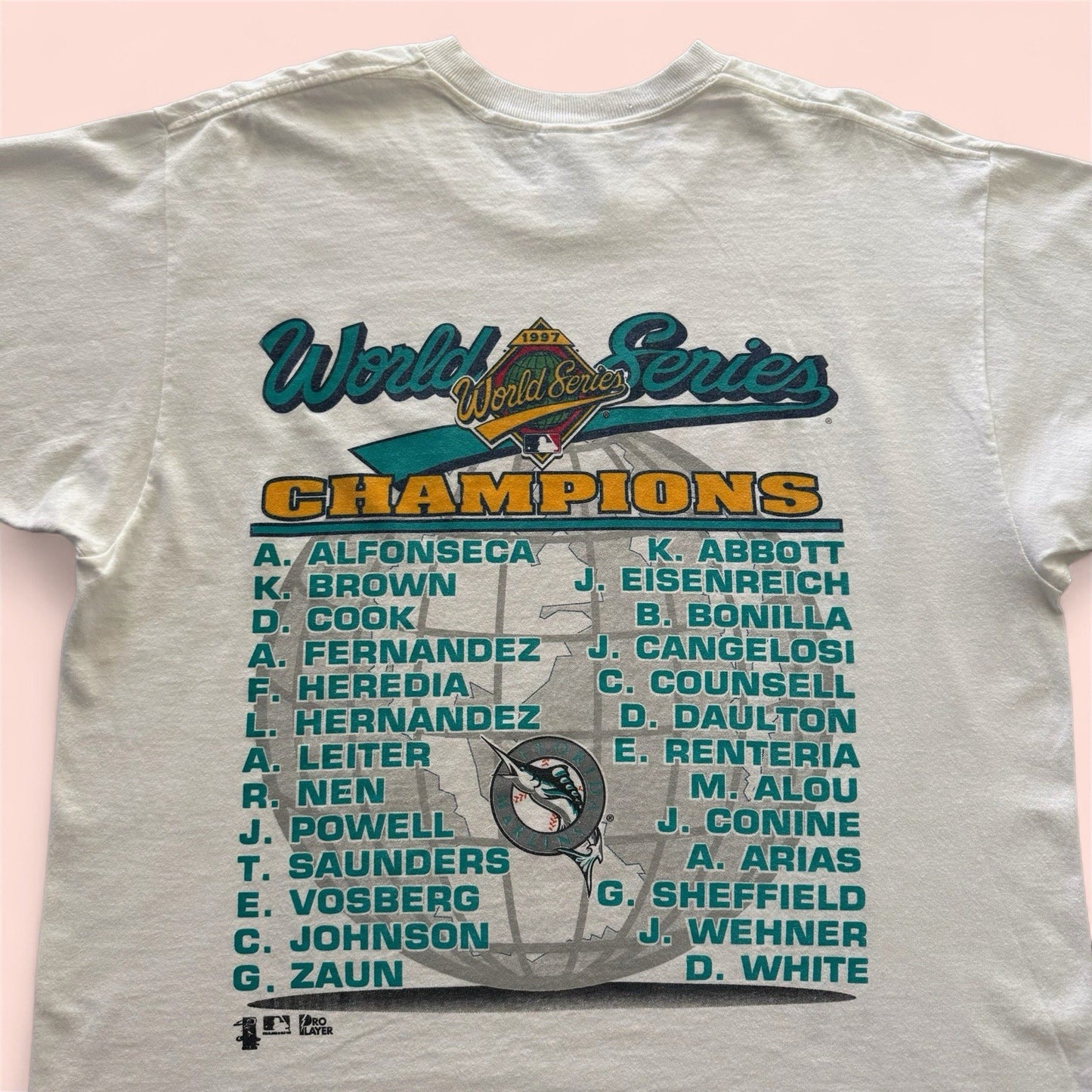 1997 Pro Player MLB Florida Marlins World Series Baseball Shirt Mens Large