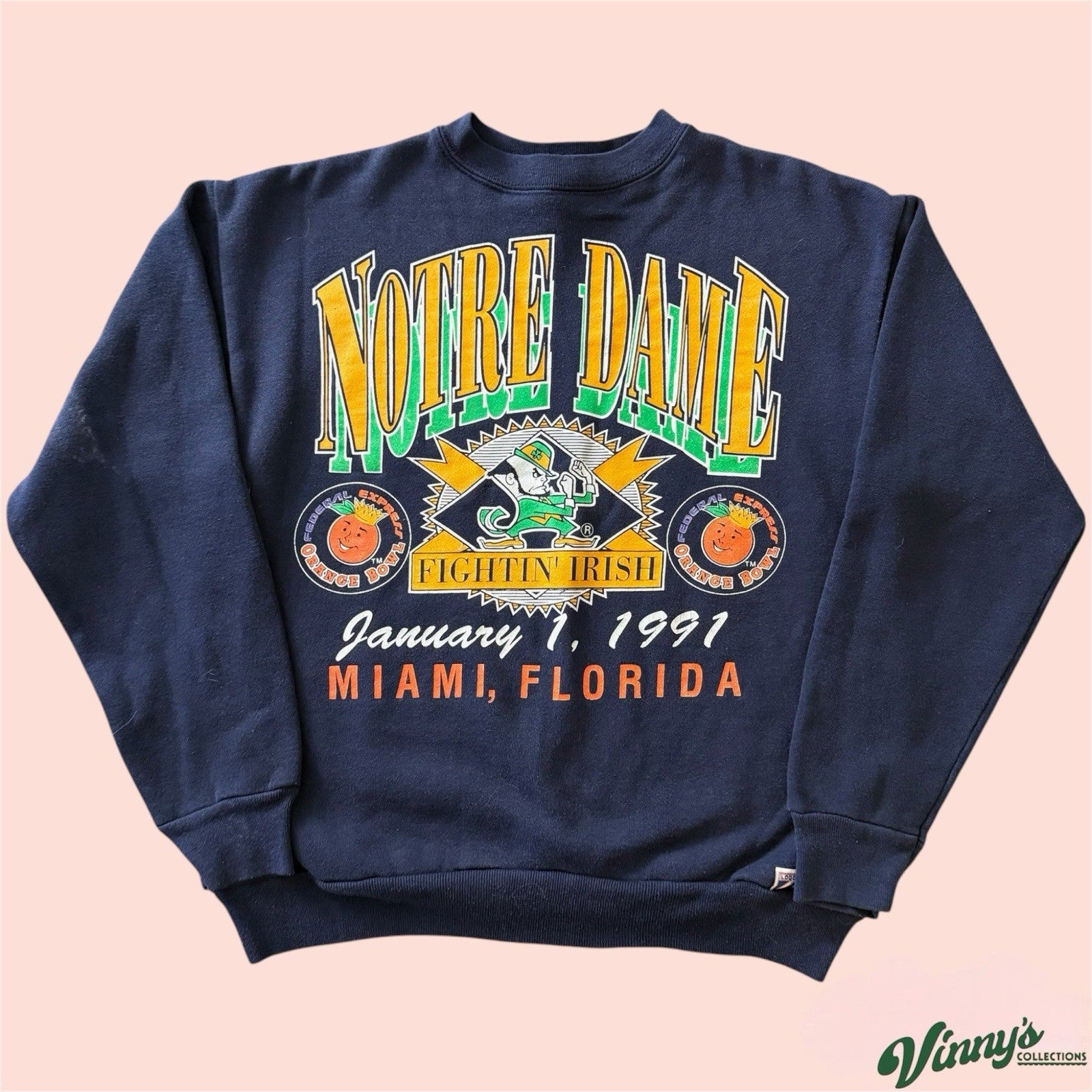 Vintage Logo 7 NCAA Notre Dame Fighting Irish College Sweatshirt Mens Medium