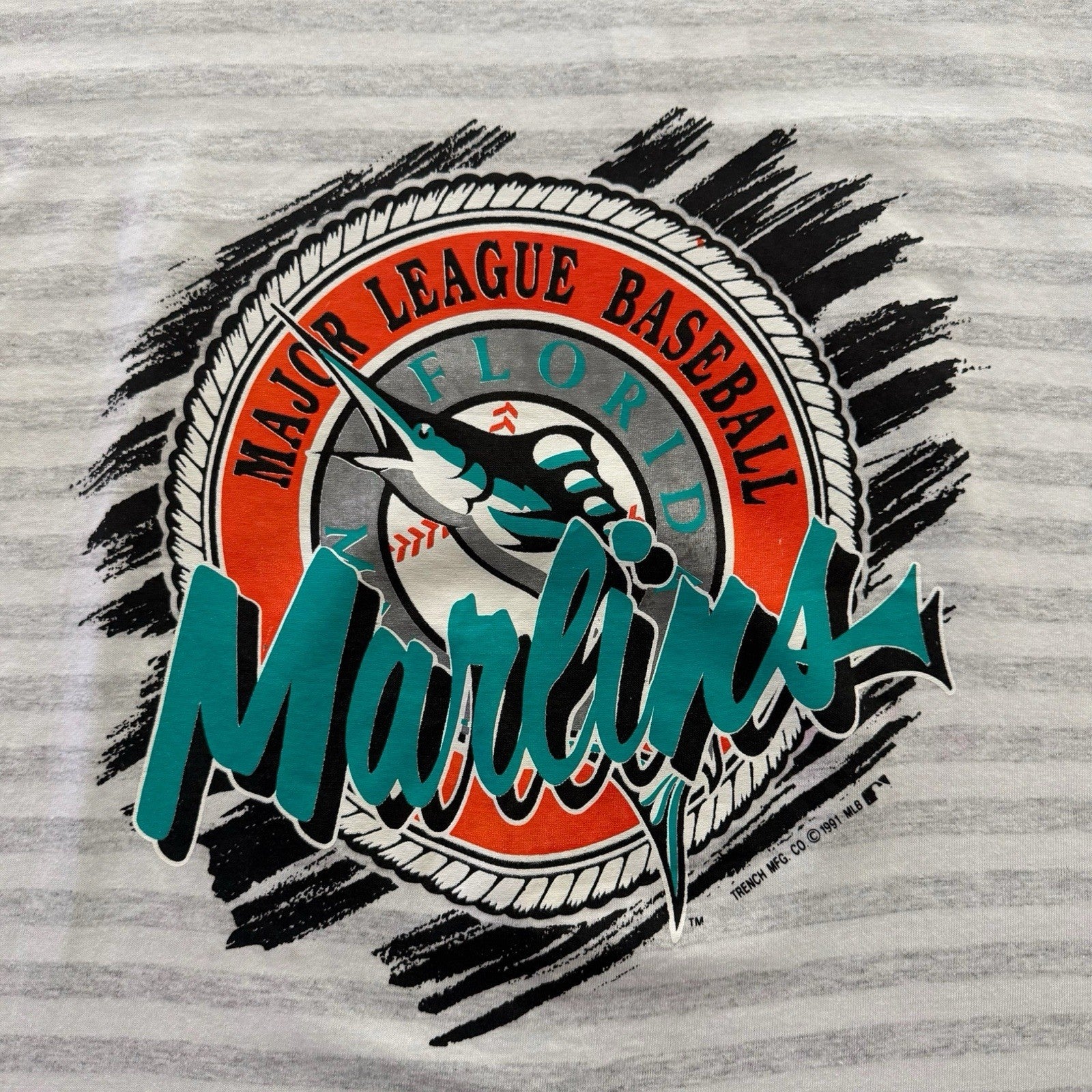 Vintage Trench 1991 MLB Florida Marlins Baseball Shirt Mens Large